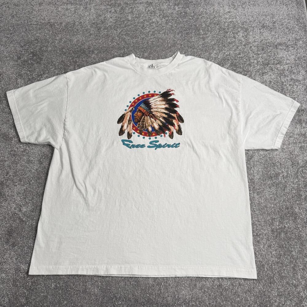 Vintage Free Spirit Shirt Mens 3XL White Native Headdress Graphic Tee Alstyle
